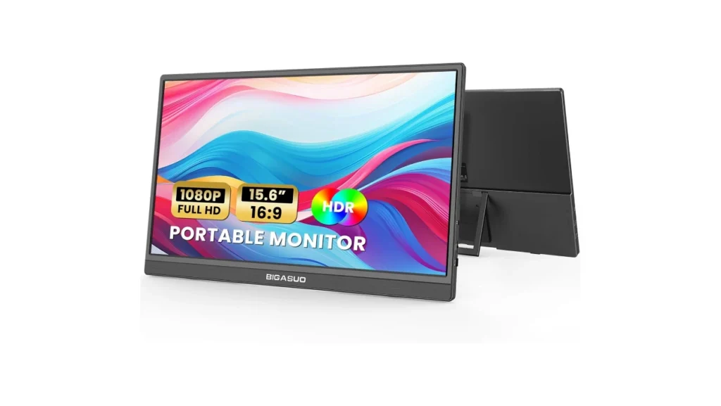 BIGASUO Portable Monitor, 15.6'' FHD 1080P USB-C HDMI Travel Laptop Monitor