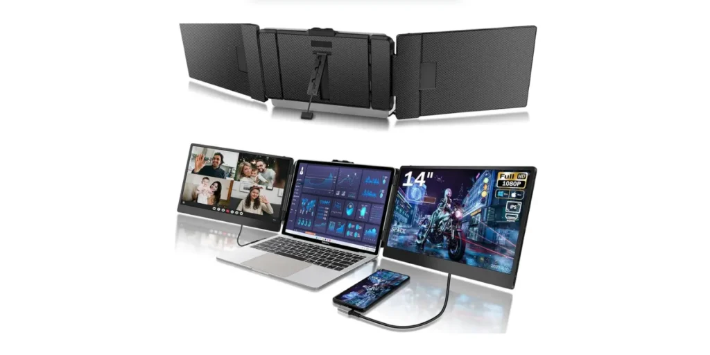 Laptop Screen Extender Monitor Triple Portable Monitor for Laptop 14 Inch 1080p Fhd IPS Laptop Monitor Extender