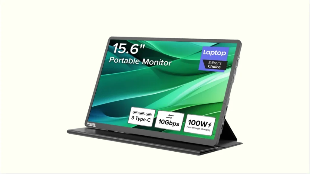 Plugable USB C Portable Monitor 15.6 Inch, 100W Pass-Through Charging for Your Laptop Smartphone Tablet