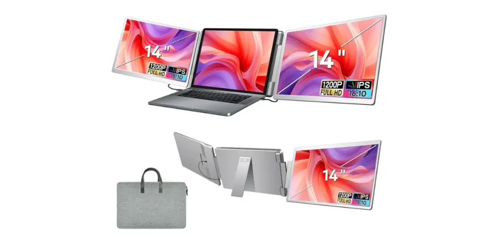 14" Portable Monitor for Laptop, Triple Screen Extender Travel for 12"-16.5" Laptops