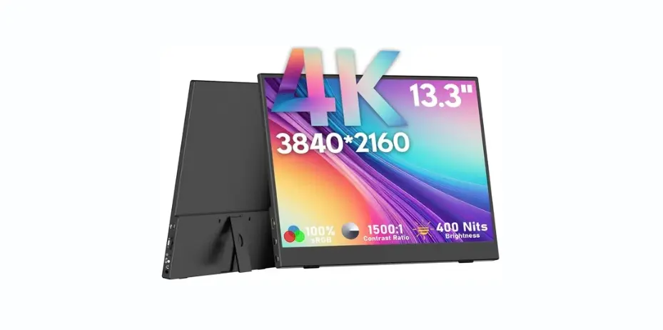 OUNSHLI 4K Portable Monitor 13.3 Inch 3840 by 2160 IPS for Laptop Slim Lightweight HDR Travel USB-C HDMI Gaming Monitor