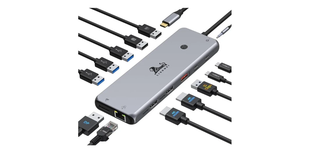 USB C Hub USB C Docking Station Dual Monitor 13 in 1 Triple Display Multiport Adapter