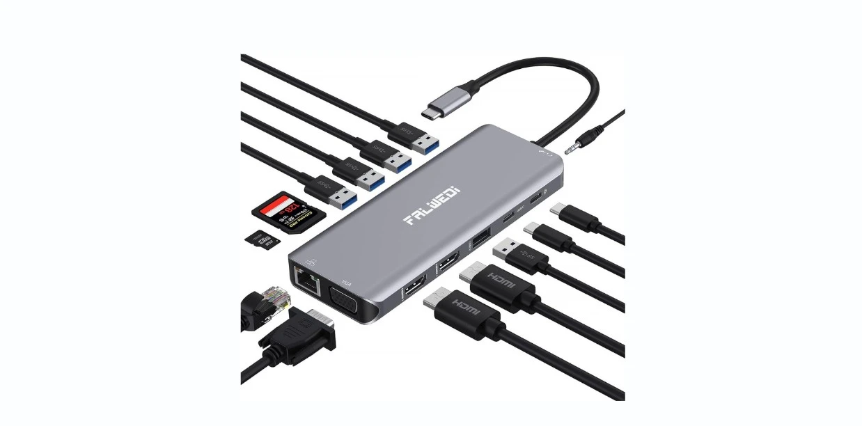 USB C Laptop Docking Station, 14 in 1 Type C Hub Multiport Adapter Dongle with 3 Monitors