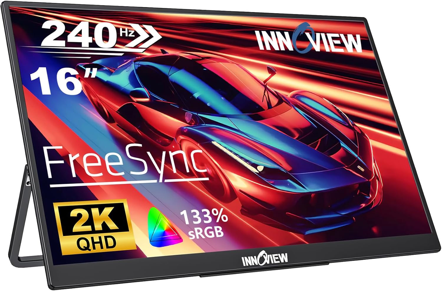 InnoView 16 2K 240Hz Portable Monitor,133% sRGB Portable Gaming Monitor Laptop Monitors Built-in 180° Adjustable Stand Type-C HDMI IPS Eye Care External Second Screen for PS4 PS5 Switch Xbox PC
