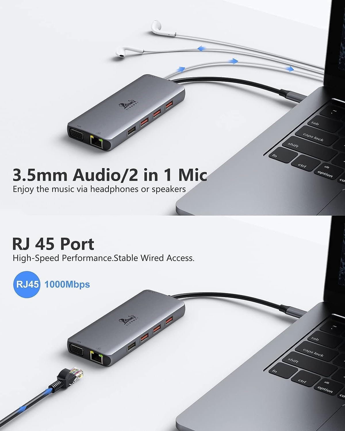 LIONWEI Laptop Docking Station 13 in 1 - Dual HDMI+DisplayPort+10Gbps, 6 USB C/A, 100W PD, Ethernet, SD/TF, Audio, USB C Hub for MacBook/Dell/HP/Surface