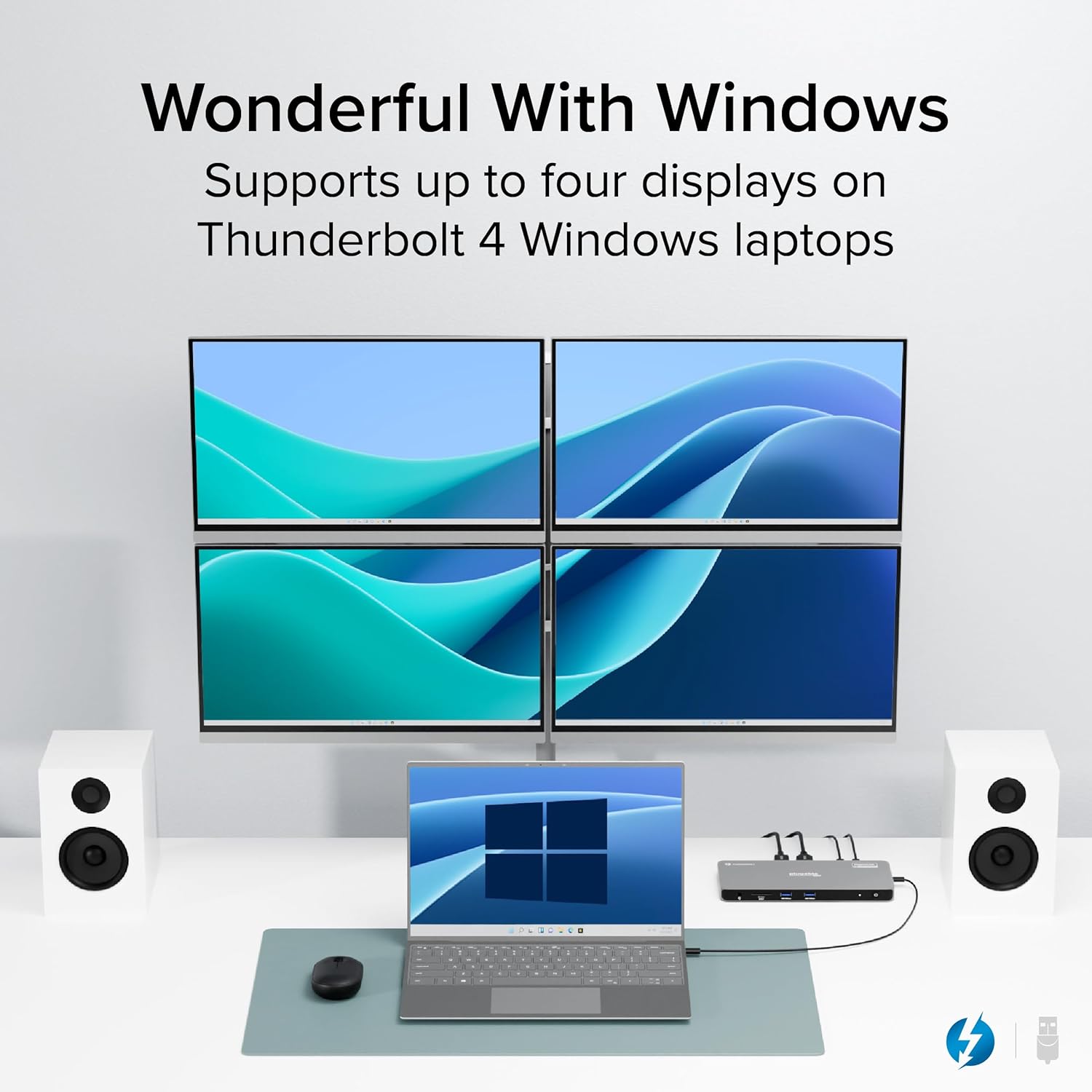 Plugable Thunderbolt 4 Dock for Quad Monitors 100W, Thunderbolt Docking Station Connects up to Four 4K Monitors for Windows and Mac Laptops, 2x HDMI, 4x Thunderbolt 4/USB C, Driver Required TBT-6950PD