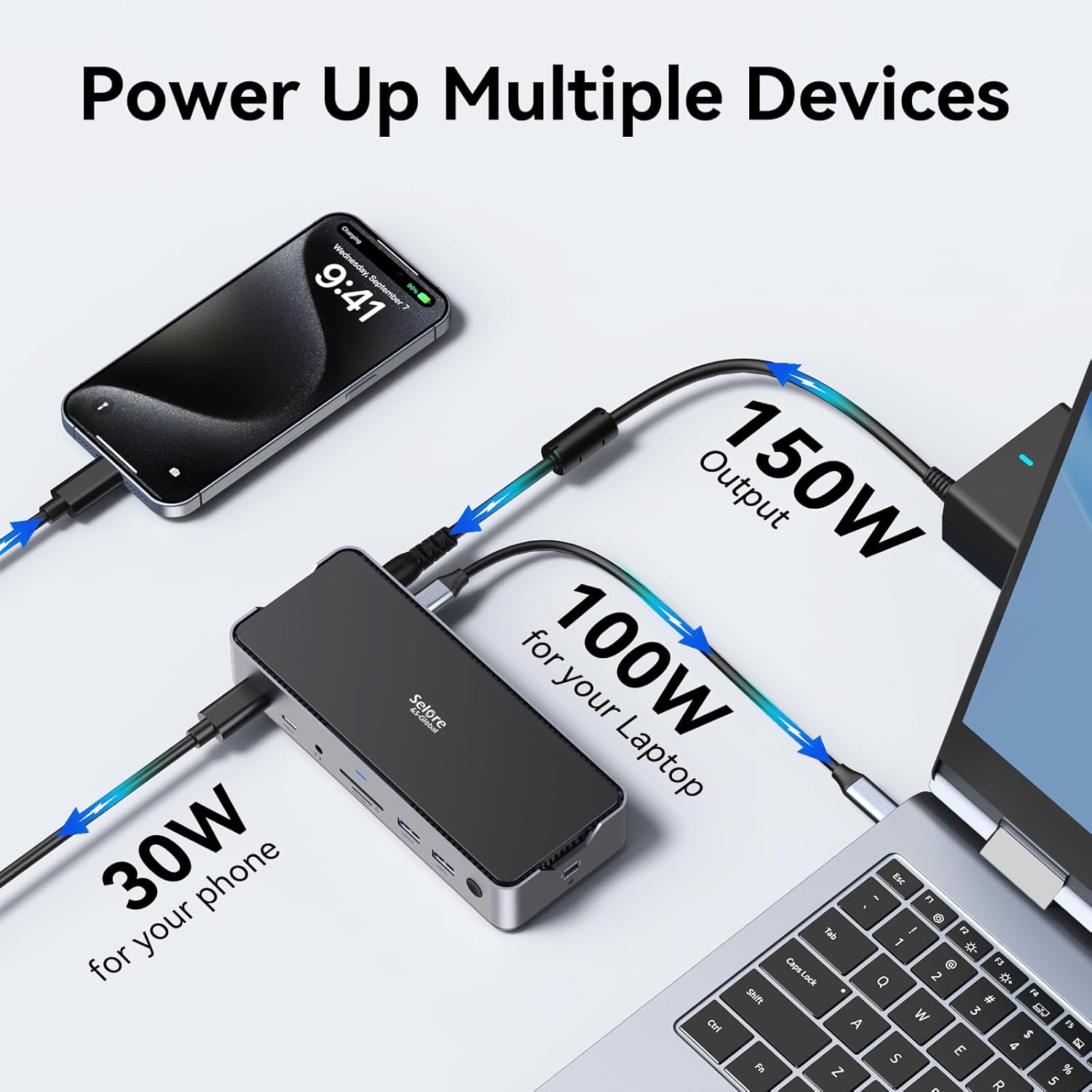 USB C Docking Station 3 Monitors Laptop Dock Dual Monitor with 2 HDMI DisplayPort 4K144Hz,USB A 2.0/3.0,USB C 3.1 10Gbps30W Output,Ethernet,MicroSDSD,AudioMic,150W DC Power for Dell/Lenovo/HP
