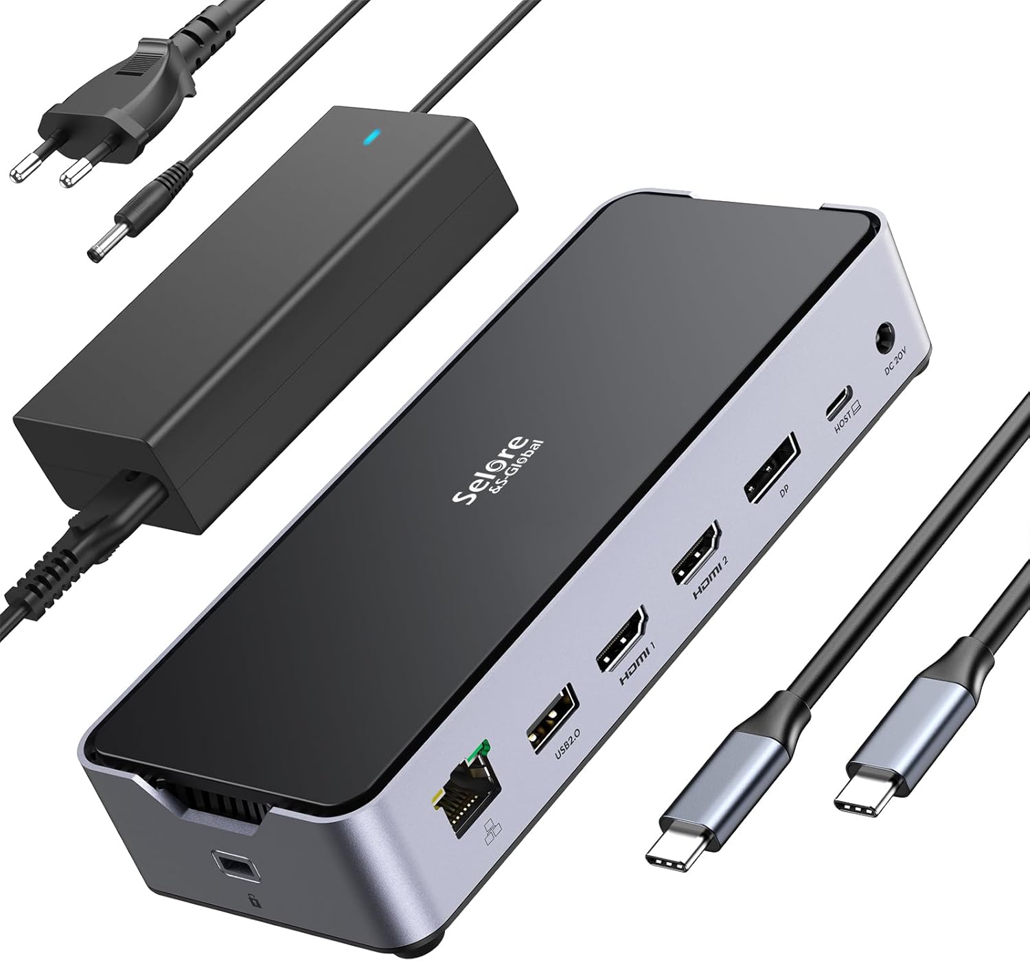 USB C Docking Station 3 Monitors Laptop Dock Dual Monitor with 2 HDMI DisplayPort 4K144Hz,USB A 2.0/3.0,USB C 3.1 10Gbps30W Output,Ethernet,MicroSDSD,AudioMic,150W DC Power for Dell/Lenovo/HP