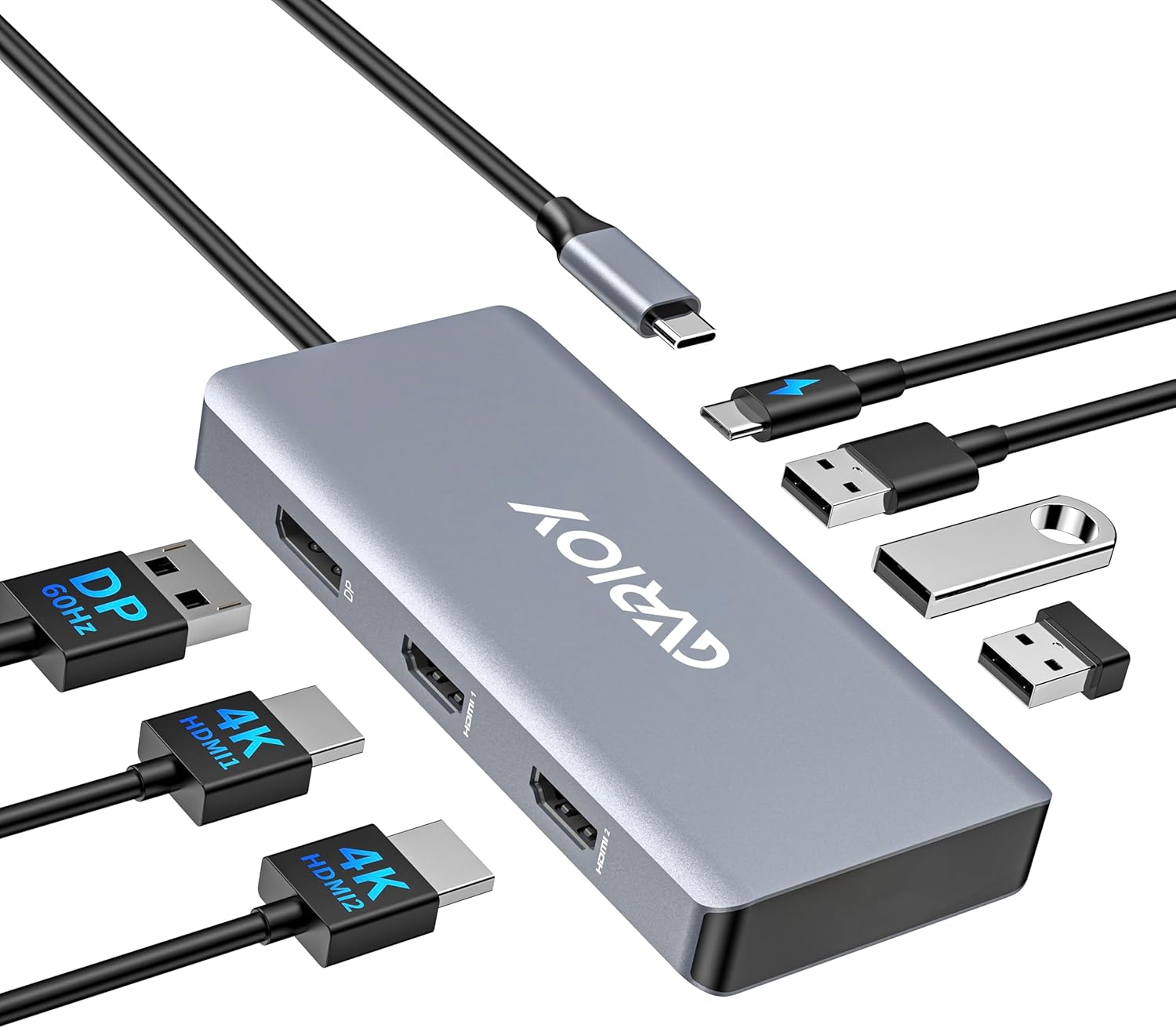 USB C to Dual HDMI Adapter, Multi Display Docking Station Dual Monitor with 2 HDMI, Displayport, 100W PD, 3 USB Ports, USB C Hub Multiport Dongle Compatible with MacBook/Dell/HP/Lenovo Laptops