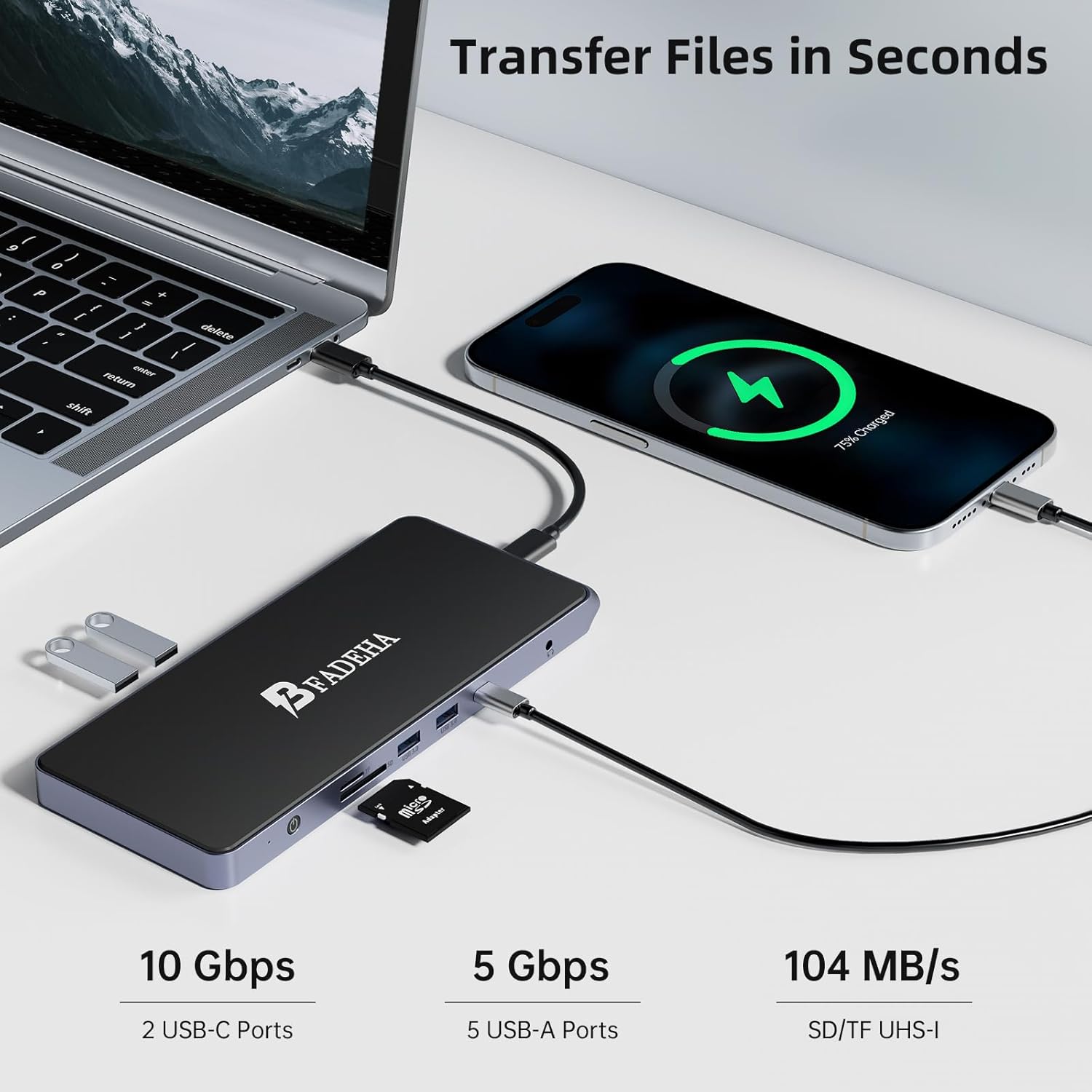 USB C Universal Docking Station for 3 Monitors, Power Adapter Attached - 14 in 1 Hub with HDMI*2, DisplayPort 4K60Hz, 10Gbps USB C/A, 1Gbps Ethernet, SD/TF, AudioMic, for MacBook/Dell/HP.etc