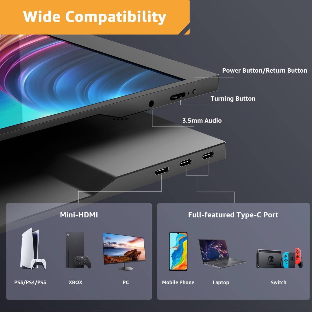 Yodoit Portable Monitor for Laptop 144Hz 15.6 FHD 1080P Travel Monitor Screen IPS Display with USB Type C Port and Speakers with Smart Cover Metal Monitor Compatible with PC, MacBook, Xbox (Black)