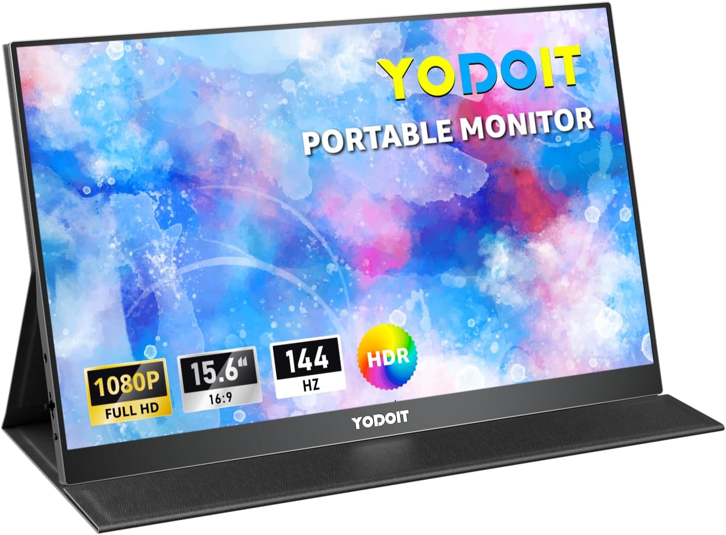 Yodoit Portable Monitor for Laptop 144Hz 15.6 FHD 1080P Travel Monitor Screen IPS Display with USB Type C Port and Speakers with Smart Cover Metal Monitor Compatible with PC, MacBook, Xbox (Black)