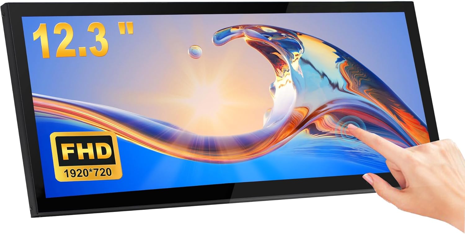 12.3 Inch Touchscreen Monitor IPS 1920x720 Stretched Bar LCD Mini Touch Screen Monitor Secondary Screen Portable Display HDMI for Laptop PC Temperature Aida64 GPU CPU RAM Monitoring
