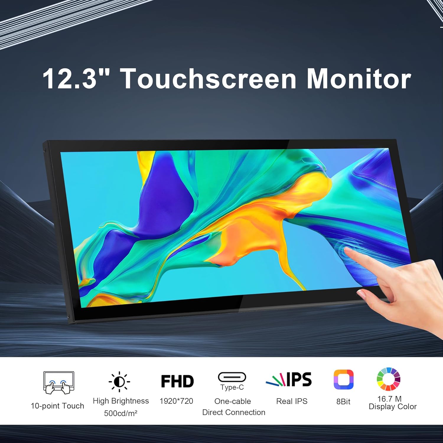 12.3 Inch Touchscreen Monitor IPS 1920x720 Stretched Bar LCD Mini Touch Screen Monitor Secondary Screen Portable Display HDMI for Laptop PC Temperature Aida64 GPU CPU RAM Monitoring