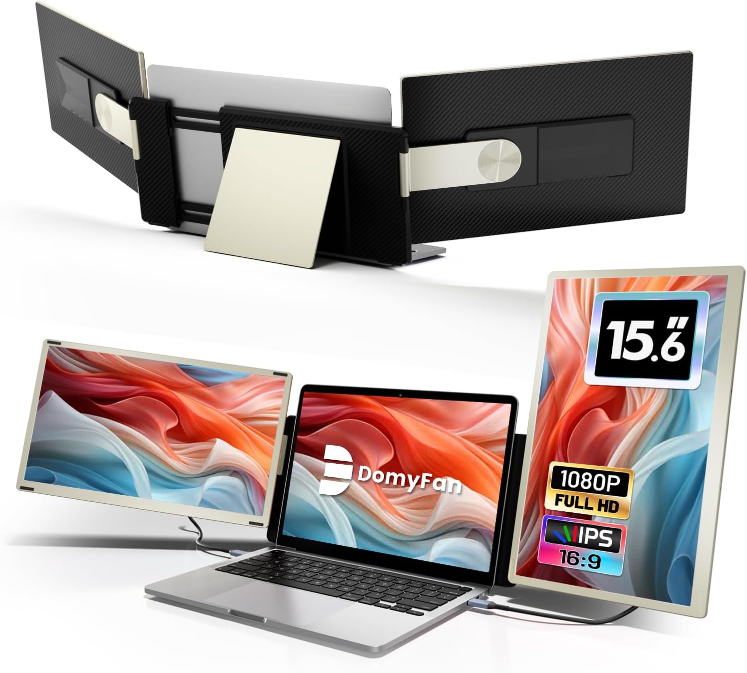 14 Laptop Screen Extender, S3 FHD 1080P IPS Triple Portable Monitor Laptop, HDMI/USB-A/Type-C Compatible with Windows/Mac/Android/Switch/PS5