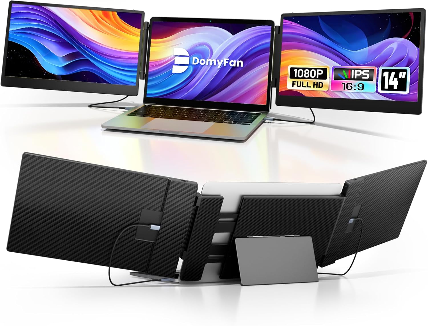 14 Laptop Screen Extender, S3 FHD 1080P IPS Triple Portable Monitor Laptop, HDMI/USB-A/Type-C Compatible with Windows/Mac/Android/Switch/PS5