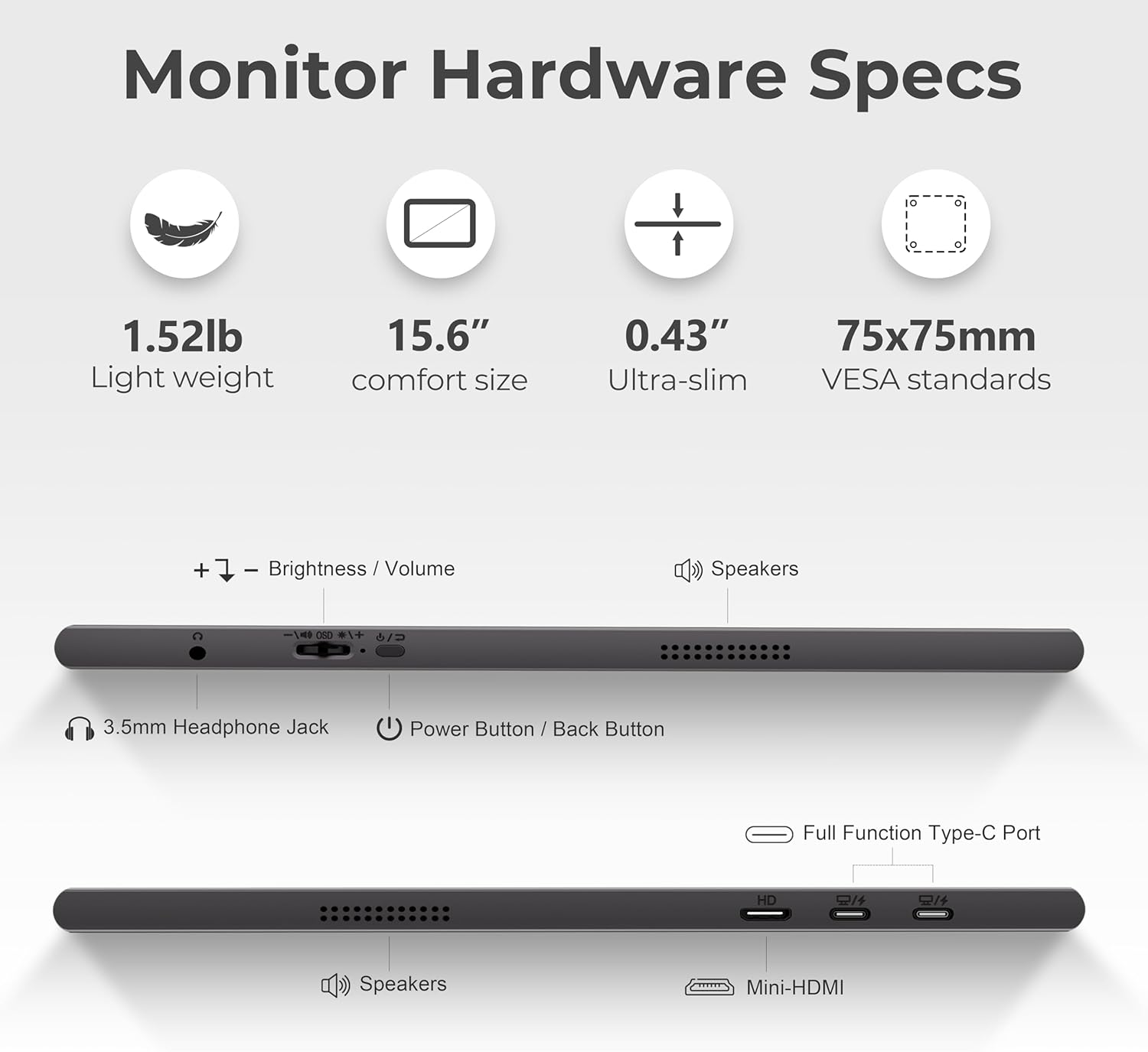 15.6 Inch Portable Monitor 1080P FHD IPS Display with Case USB-C HDMI, Ultra-Slim Travel Gaming Monitor for Laptop MacBook Phone Xbox PS4/5 Switch