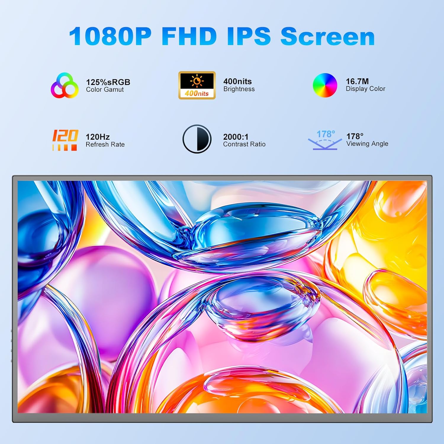 18.5 Inch Large Portable Monitor for Laptop, 1080P FHD 120Hz 125% sRGB USB-C HDMI Travel Monitor for Laptop Mac PC Xbox PS4/5 Switch, Portable Screen with Smart Cover, VESA Compatible