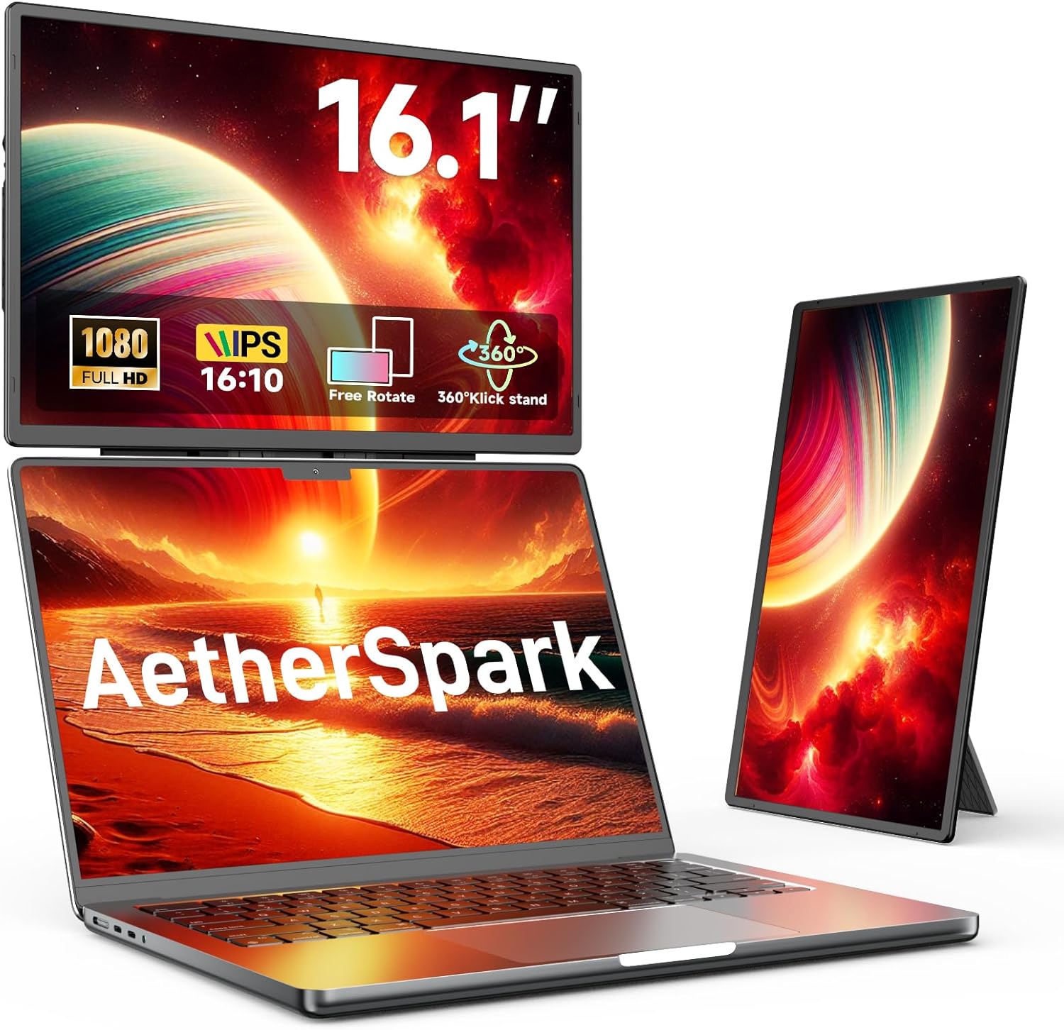 2025 Upgraded Laptop screen extender, 16.1 FHD 1200P, 360° Rotating, PlugPlay, Ultra-Thin Zero Frame, Detachable Stand, portable monitor for laptop, Travel Monitor for Laptop/PC/Mac/Phone