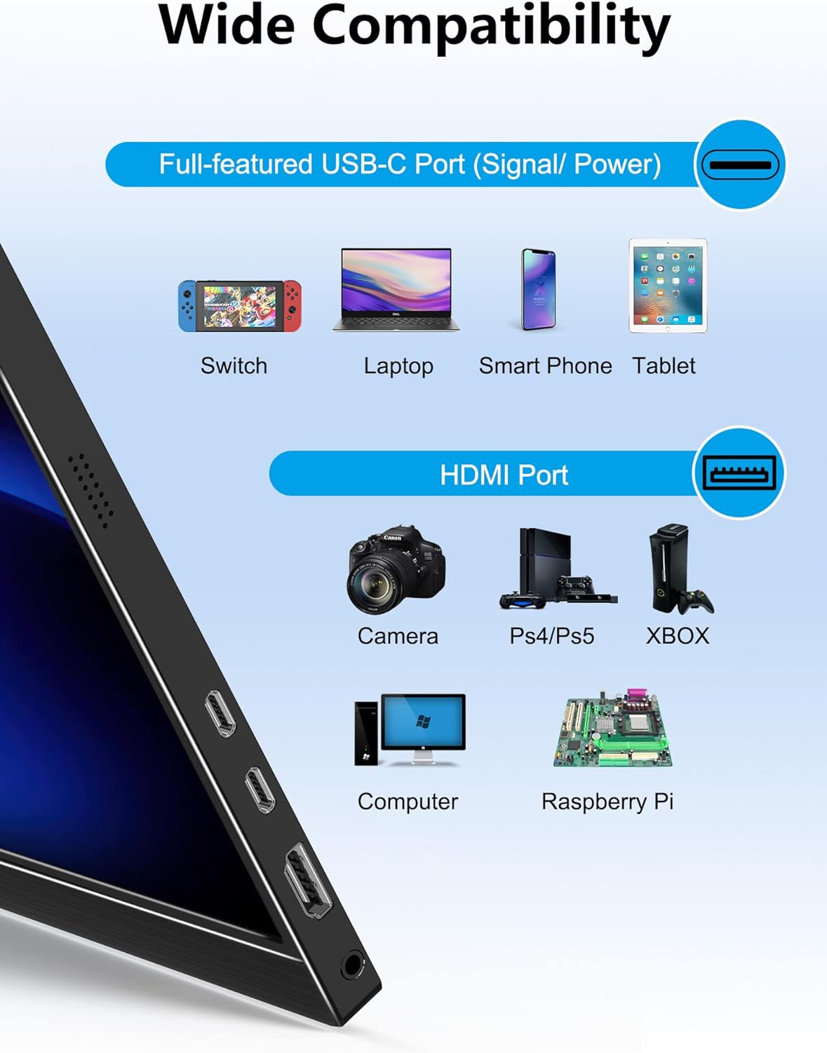 4K Portable Monitor, 14.5 IPS Laptop Screen, Slim Lightweight 1500:1 Dual USB C HDMI Gaming Display with Speakers, Travel Monitor for PC Phone PS5/4 Xbox Switch