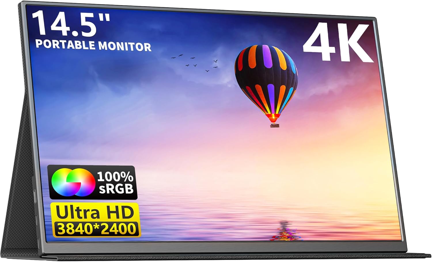 4K Portable Monitor, 14.5 IPS Laptop Screen, Slim Lightweight 1500:1 Dual USB C HDMI Gaming Display with Speakers, Travel Monitor for PC Phone PS5/4 Xbox Switch