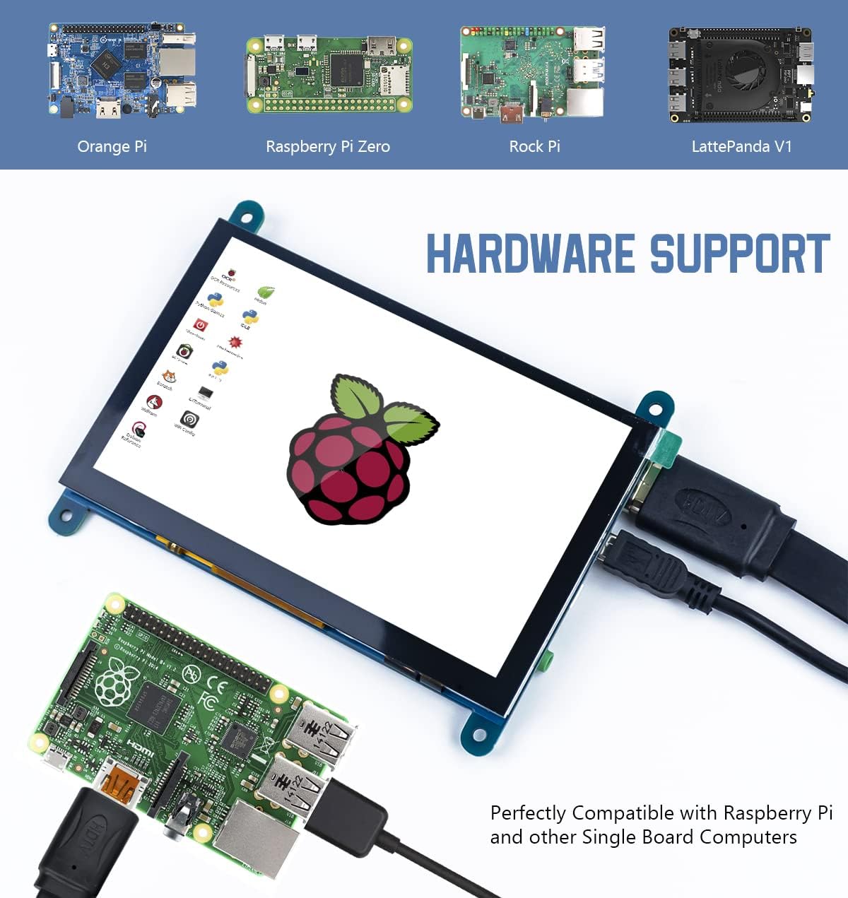 7 Inch IPS LCD Touch Screen Display Panel 1024×600 Capacitive Screen HDMI Monitor for Raspberry Pi5/Pi4/Pi3/ZERO W, BB Black, Windows 10 8 7