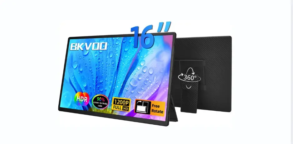 BKVOO Portable Monitor Laptop Screen Extender - 16 Inch 1200P FHD Travel External