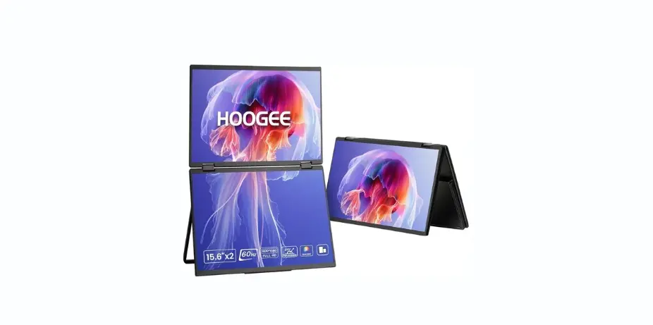 HOOGEE Laptop Screen Extender, 15.6” 1080P Dual Monitor Folding Stacked Moniter