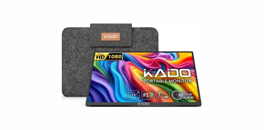 Kado 15.6 Inch Full HD Portable Monitor, Second Display IPS 1920x1080 HDMI USB Type-C Laptop Screen Extender