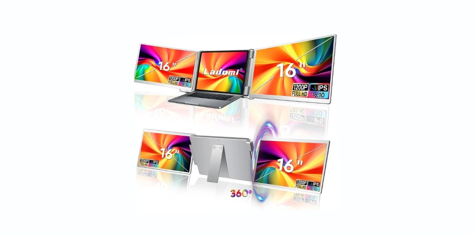 Laptop Screen Extender, 16 Inch FHD 1200P IPS Triple Portable Screen Extender Monitor