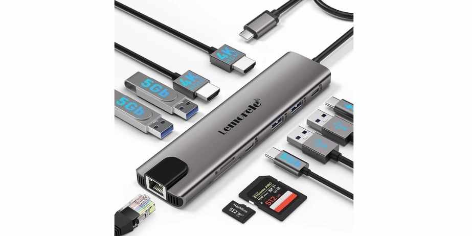 Lemorele Aluminium USB C Laptop Docking Station Dual Monitor