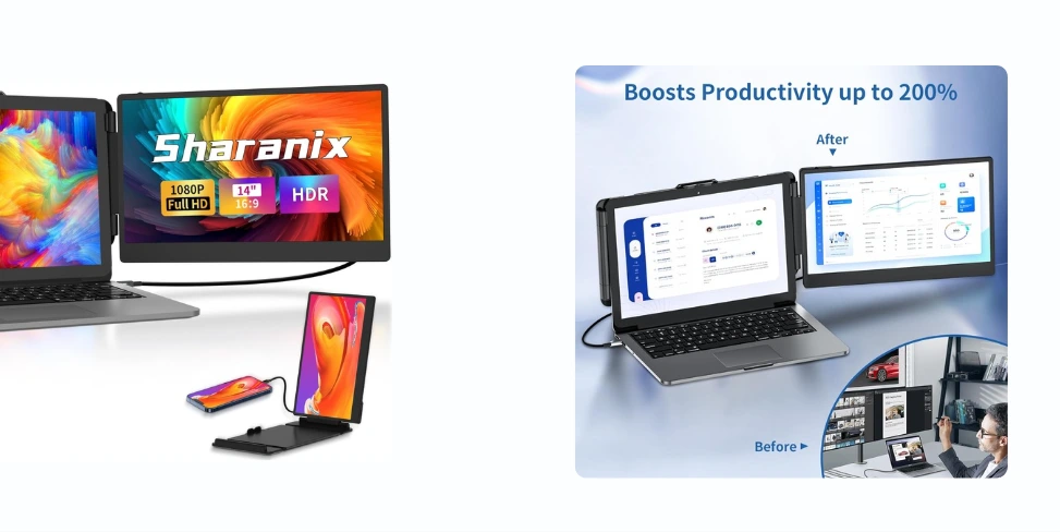 Sharanix Laptop Screen Extender,14 Inch Dual Screen Laptop Monitor Extender,FHD 1080P IPS Portable Monitor