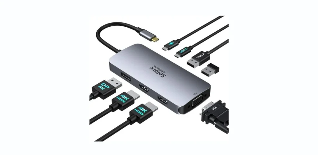 USB C Docking Station Dual HDMI Monitor Adapter, Selore USB C Hub 3 Monitors Adapter with Dual HDMI