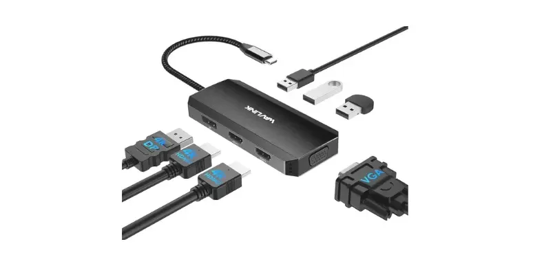 WAVLINK USB-C Docking Station for MacBook, Dell XPS, Lenovo Yoga, HP Laptops - Dual HDMI, DisplayPort, VGA, 3 USB 2.0 Ports, Black