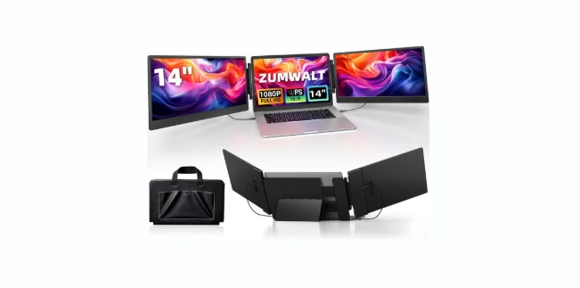 ZUMWALT Laptop Screen Extender, 14 Inch Triple Portable Monitor for Laptop