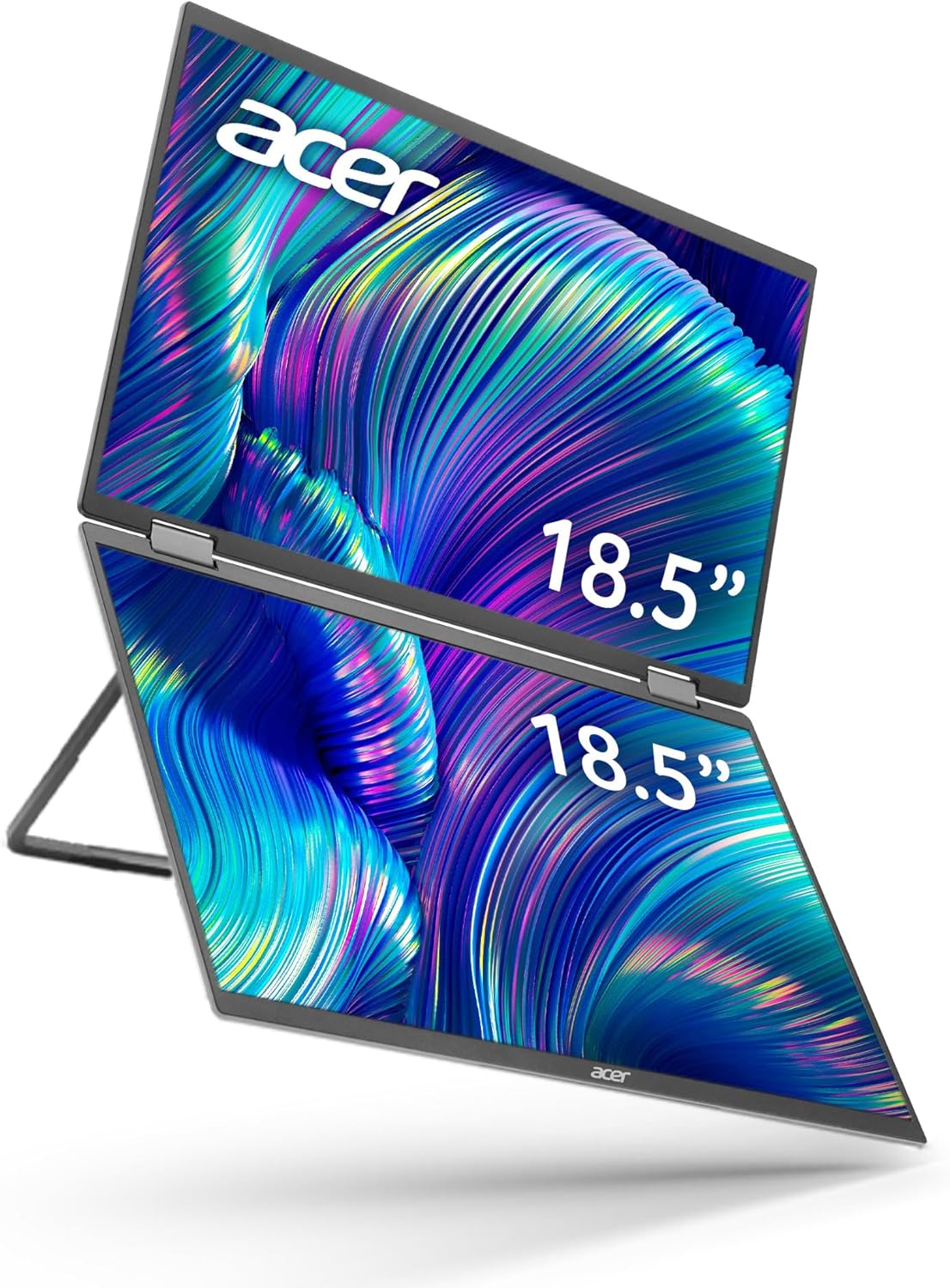 Acer PD193Q 18.5” FHD 1080P Foldable Dual-Screen Portable Monitor | Adaptive-Sync | Auto Pivot, View Vertically or Horizontally | 2Wx2 Speakers | Plug  Play for PCs | 2 x USB Type-C  1 x Mini HDMI