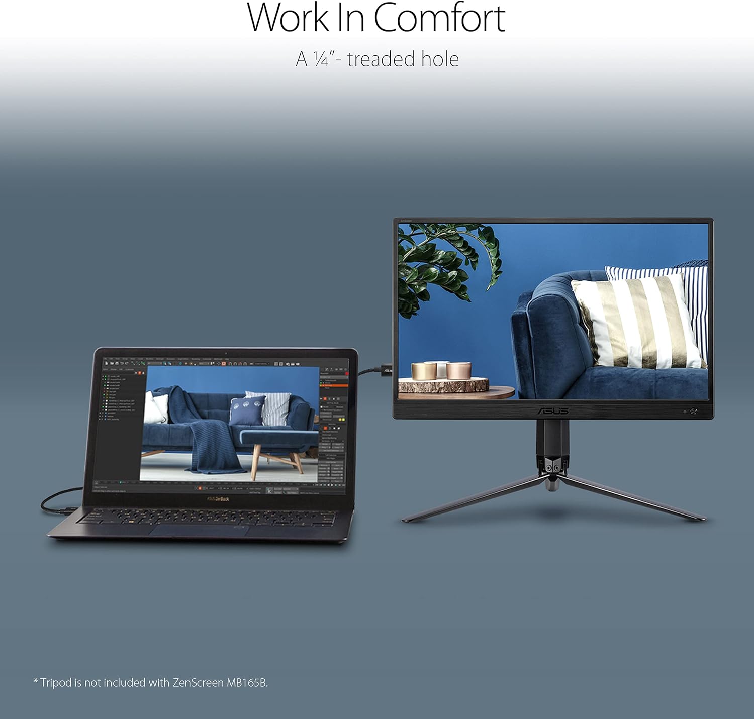 ASUS ZenScreen 17” 1080P Portable USB Monitor (MB17AHG) - Full HD, IPS, 144Hz, USB Type-C, FreeSync Premium, Eye Care, L-shaped kickstand, Tripod Mountable, HDMI, FSC Certified, 3-Year Warranty,BLACK