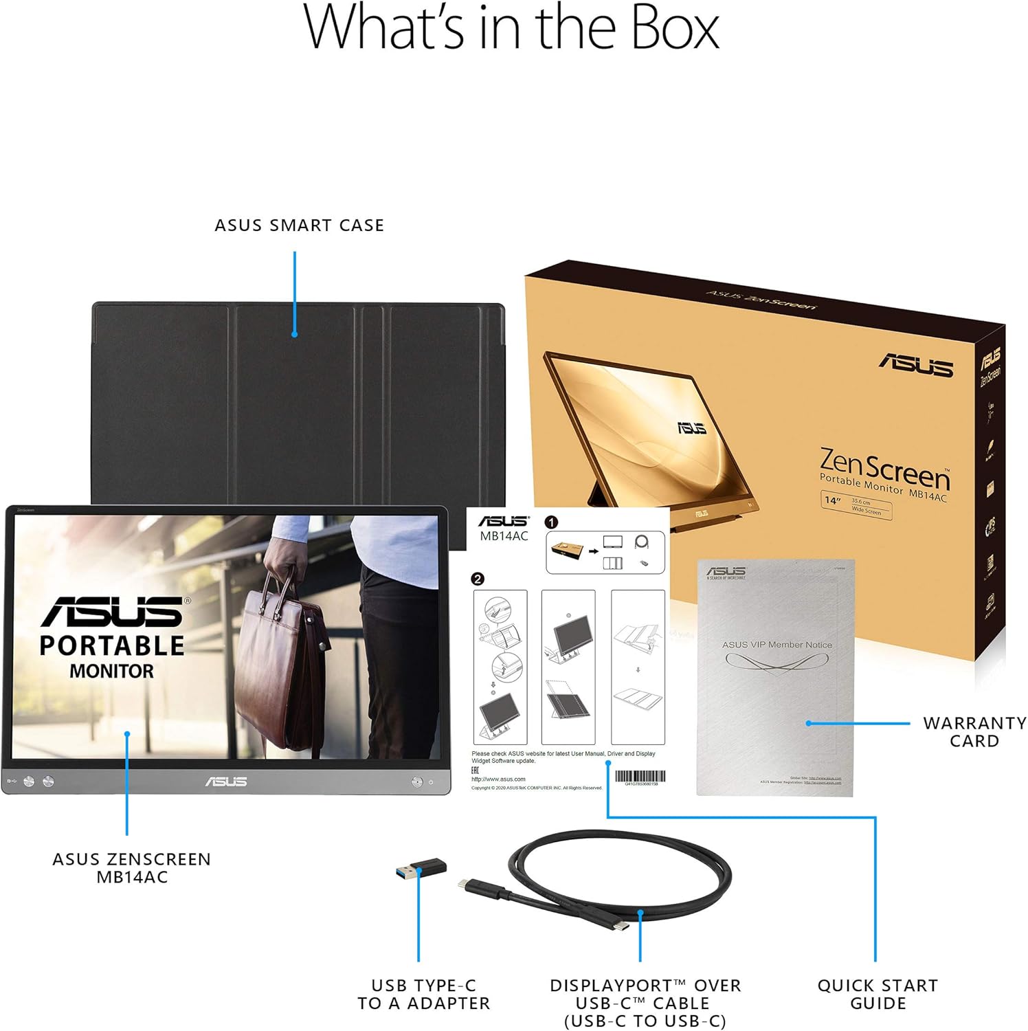ASUS ZenScreen 22” (21.5 viewable) 1080P Portable Monitor (MB229CF) – Full HD, IPS, 100Hz, USB-C PD 60W, Speakers, Carrying Handle, Kickstand, C-clamp Arm, Partition Hook, Subwoofer, 3 yr Warranty