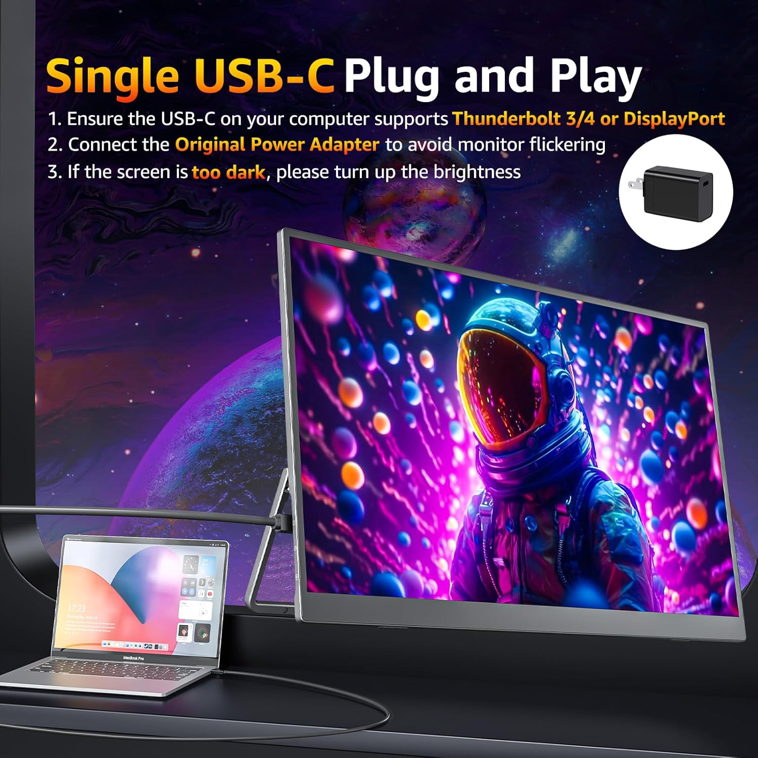 cocopar 18.5 inch Portable Monitor- 1080P IPS 100Hz 120% sRGB Gaming Monitor USB-C HDMI Large Portable Screen for Laptop MacBook Surface PC PS4/5 Travel Monitor with Kickstand VESA Speakers