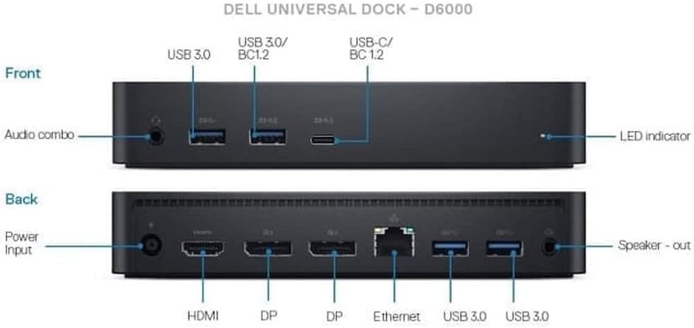 DELL DELLD6000 Universal Docking Station - Black (Renewed)