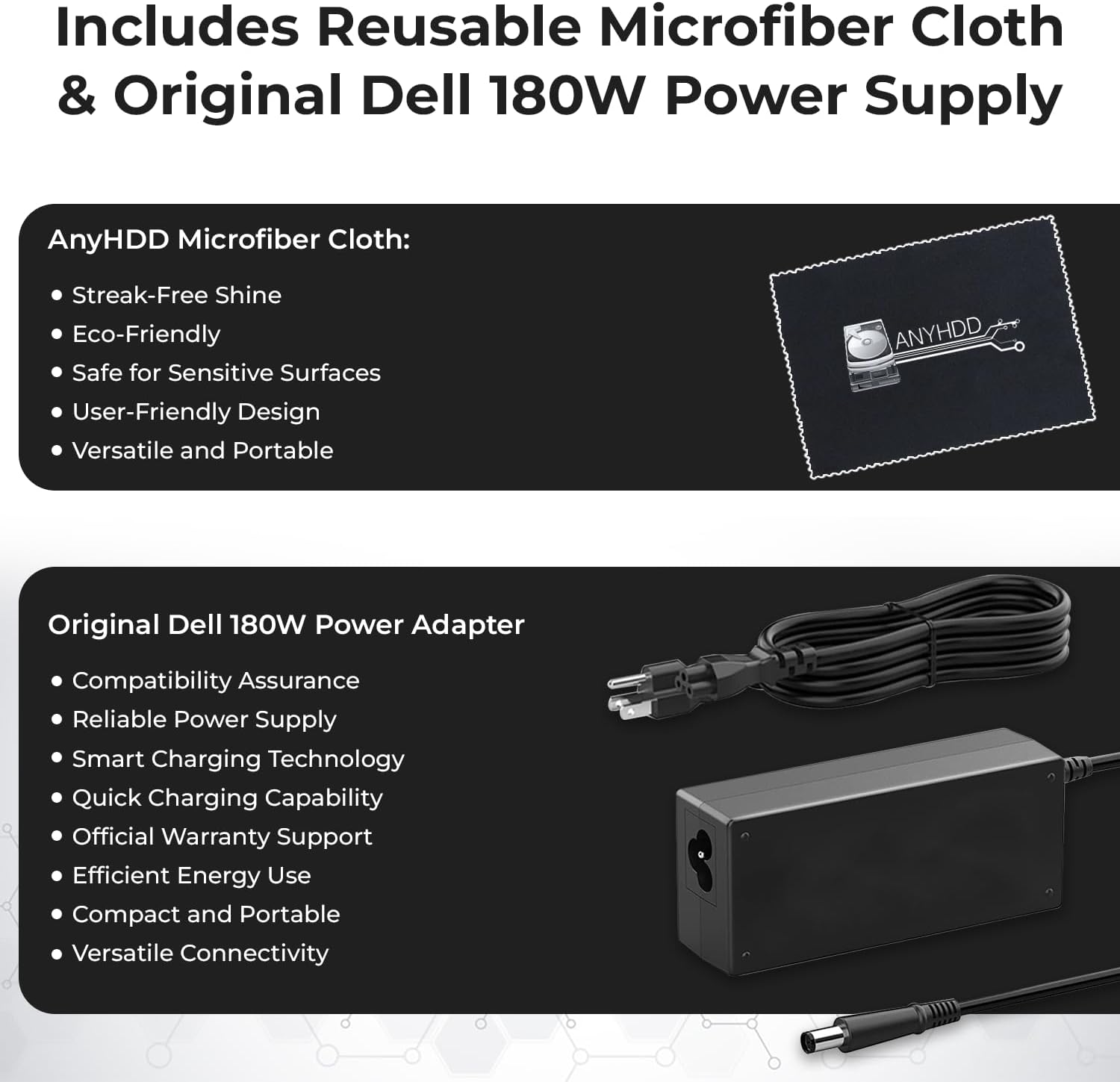 DELL WD19TBS Thunderbolt Dock Bundle - 1 Year Warranty, Dell Docking Station with 180W Power Adapter (130W Power Delivery) + HDMI Cable + DisplayPort Cable + USB C-C Cable + Microfiber Cloth (Renewed)