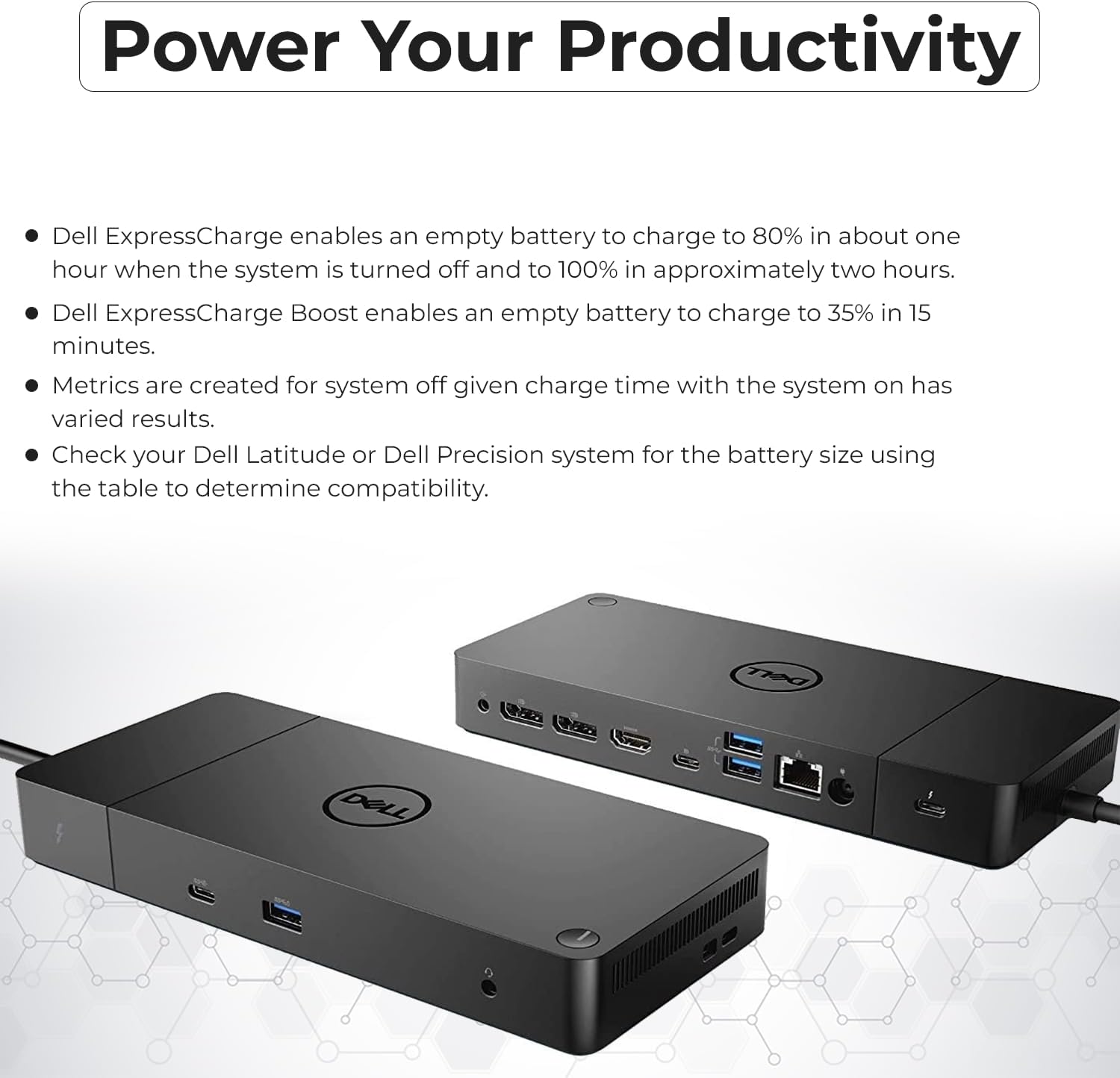 DELL WD19TBS Thunderbolt Dock Bundle - 1 Year Warranty, Dell Docking Station with 180W Power Adapter (130W Power Delivery) + HDMI Cable + DisplayPort Cable + USB C-C Cable + Microfiber Cloth (Renewed)