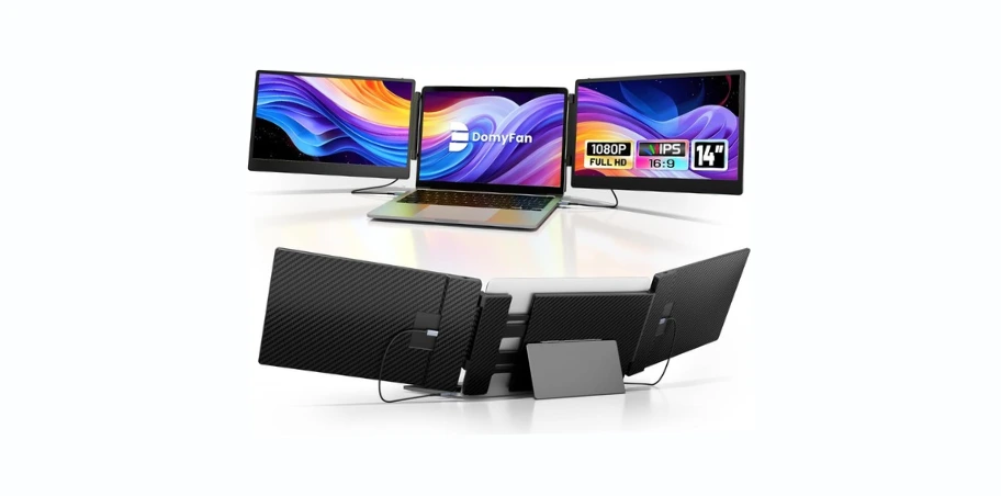 domyfan 14 Inch Laptop Screen Extender, S3 FHD 1080P IPS Triple Portable Monitor Laptop