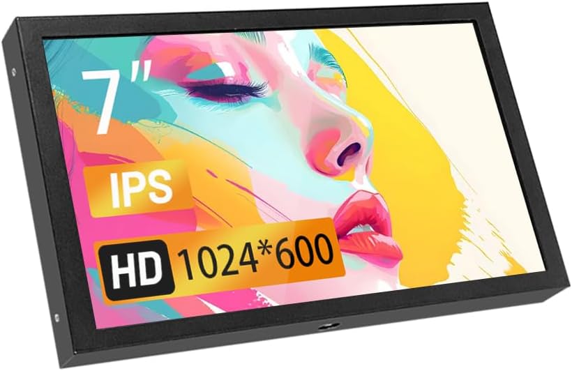HDMI Monitor 7 Inch Type-C/DC/AV/VGA HDMI Display LCD 1024 * 600 High Resolution for Raspberry Pi 4/3 Model B/3B+/BB Black/Banana Pi,Work as Computer Monitor for Windows 10/8.1/8/7