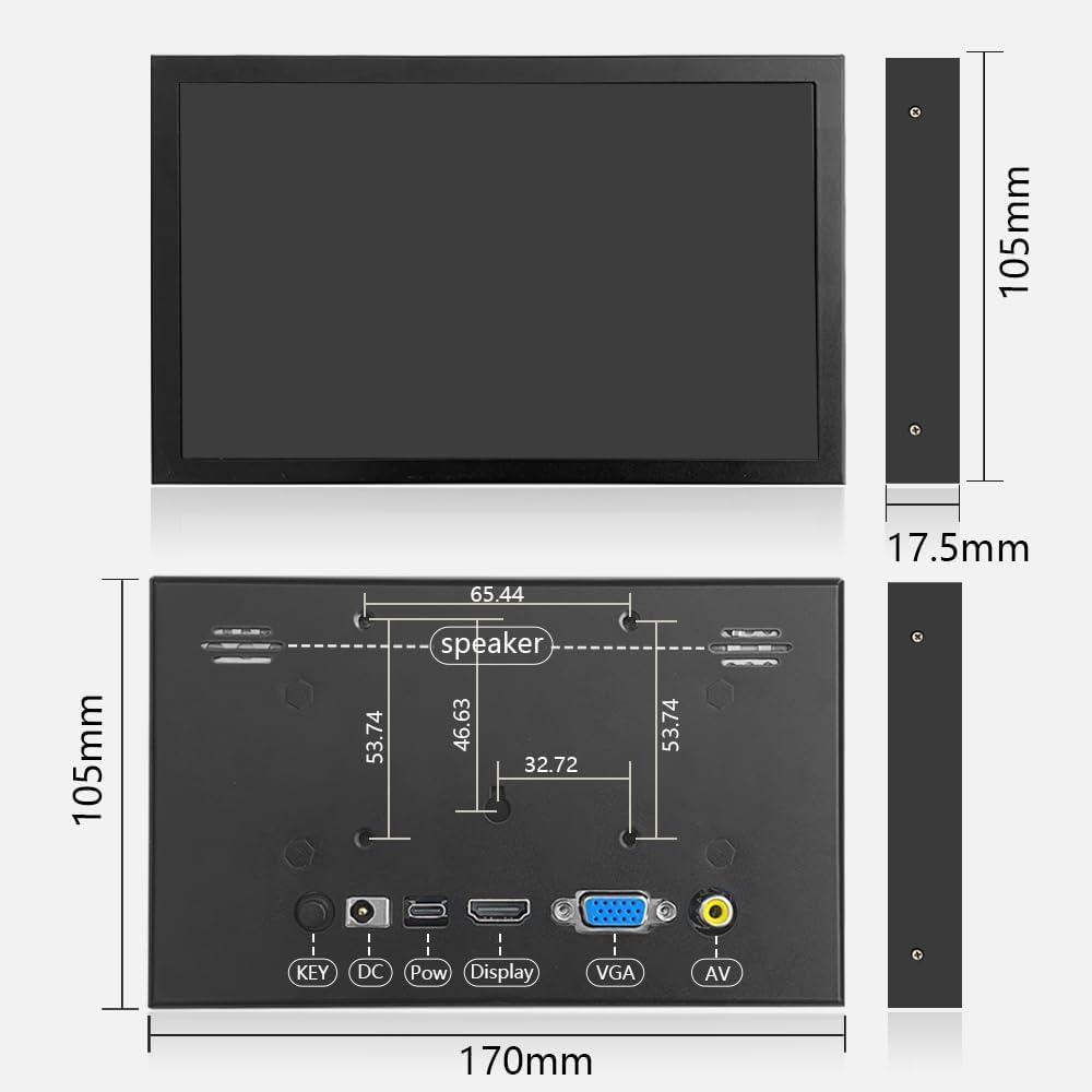 HDMI Monitor 7 Inch Type-C/DC/AV/VGA HDMI Display LCD 1024 * 600 High Resolution for Raspberry Pi 4/3 Model B/3B+/BB Black/Banana Pi,Work as Computer Monitor for Windows 10/8.1/8/7