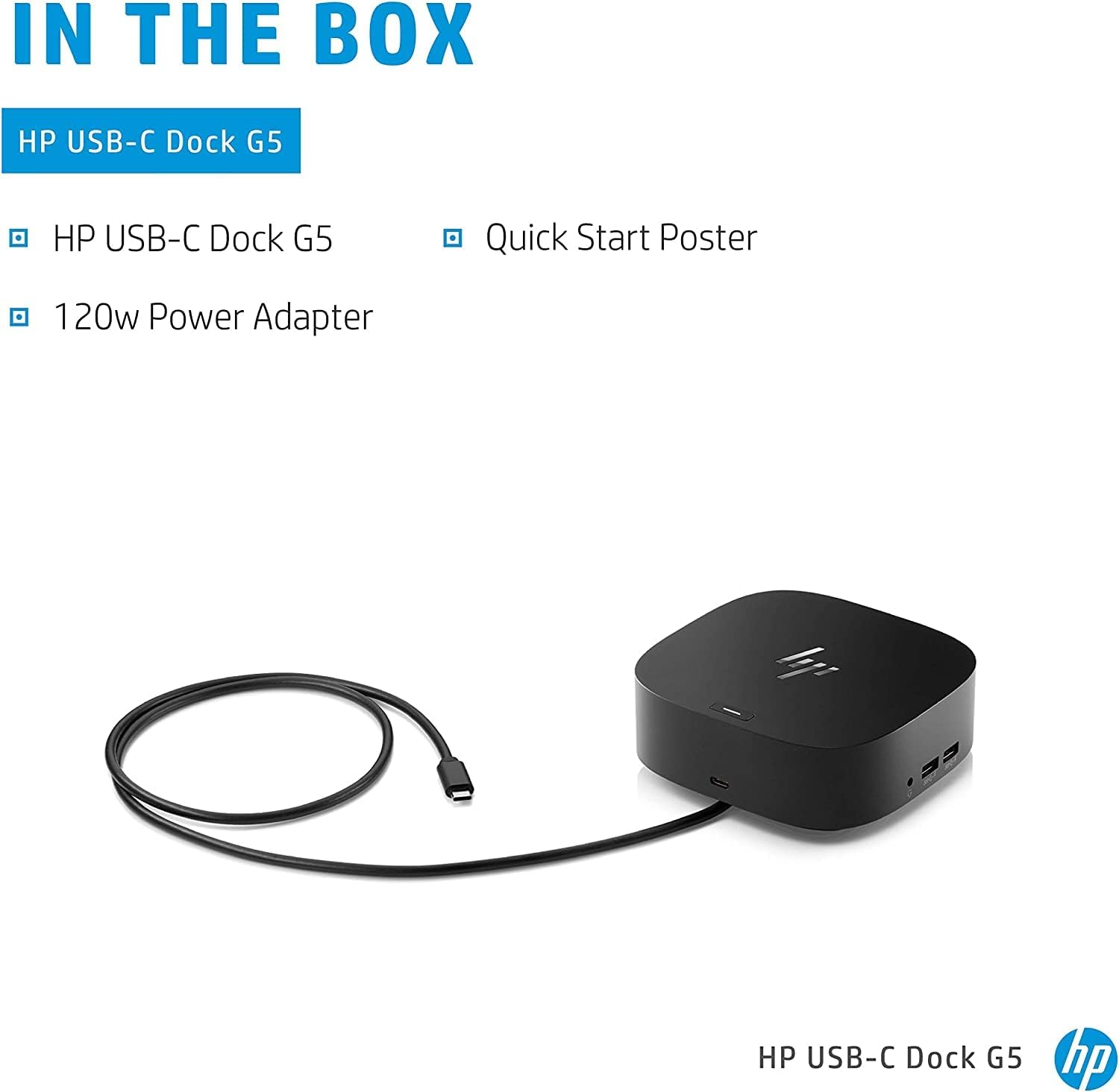 HP USB-C Essential Dock G5 Bundle with Docztorm USB Hub (8 in 1 Adapter for USB-C and Thunderbolt-Enabled Laptops, Notebooks and PCs - Single Cable for Charging, Networking, or Data Transfers), Black