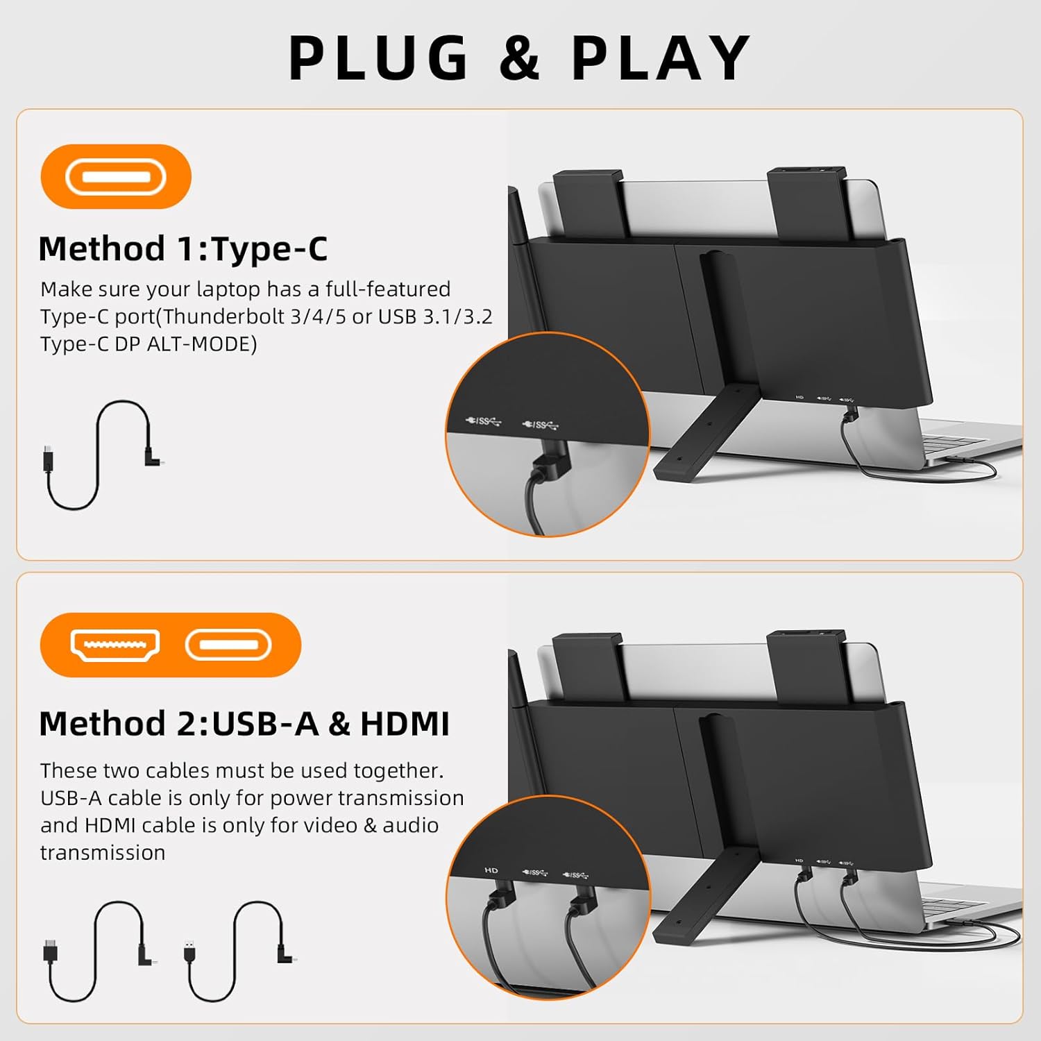 Laptop Screen Extender, 14 1080P IPS Portable Monitor Travel Monitor for 14-16.5 Laptops with USB-C/HDMI Port, Plug and Play Attachment Screen for Windows/Mac/Android/Switch/PS5/Xbox