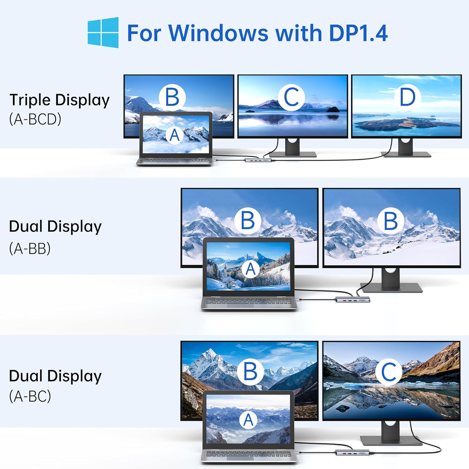 LIONWEI 11 in 1 USB C Laptop Docking Station Dual Monitor, Dual 4K HDMI+VGA, 3 * 10Gbps USB 3.1, PD, Ethernet, Audio/Mic, USB C Hub for Dell/Surface/HP/Lenovo Laptops