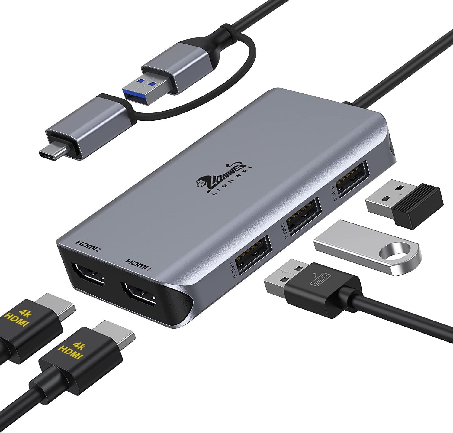 LIONWEI USB C Docking Station Dual Monitor, 11-in-1 to 4K HDMI,VGA,Gigabit Ethernet,3 USB 3.1 10G,2 USB 2.0,87W PD,Audio for Dell/Surface/HP/Lenovo Laptops