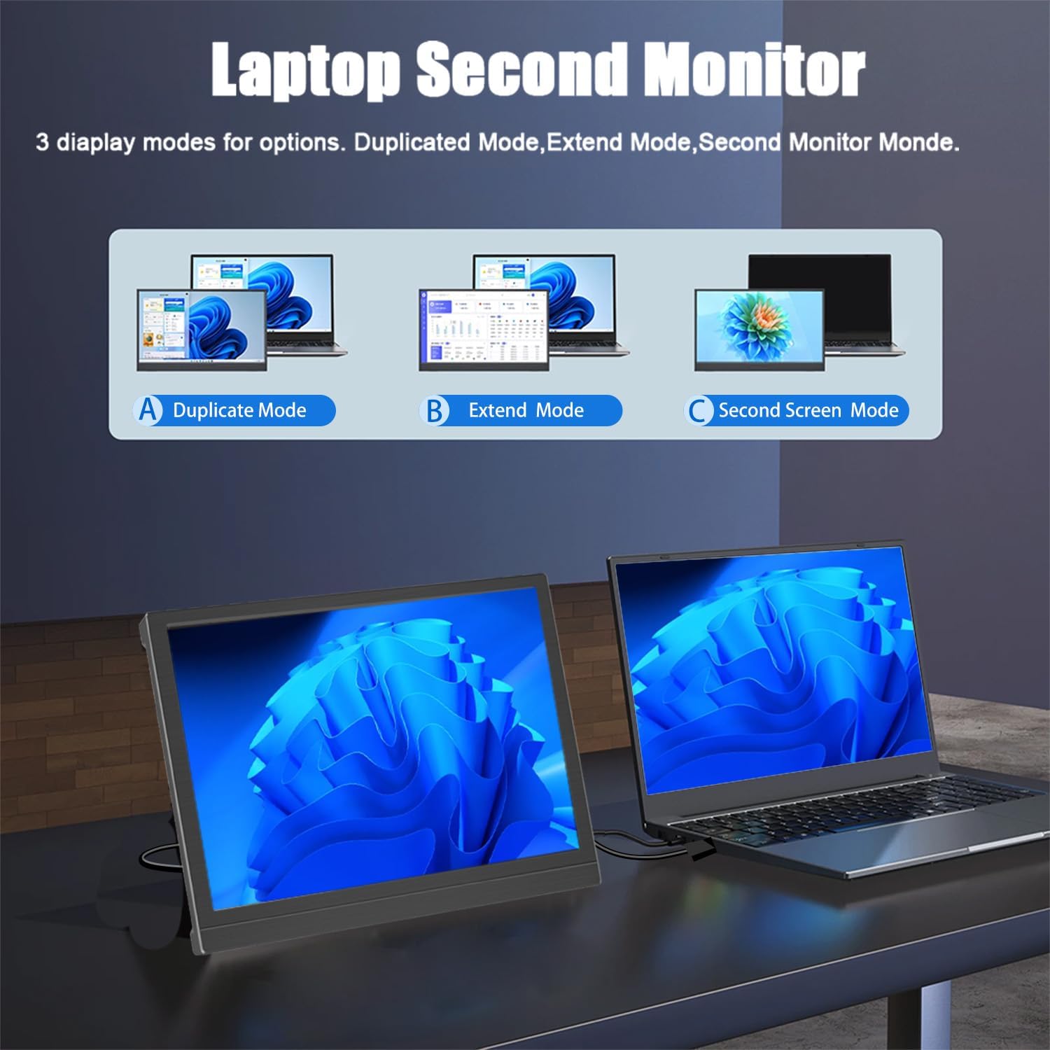 Portable Monitor 13.3 Inch HD 1366x768P TFT Screen Small HDMI Monitor Built-in Speaker and Adjustable Stand HDMI VGA Port, External Monitor for Laptop/PC/Mac/PS4/5